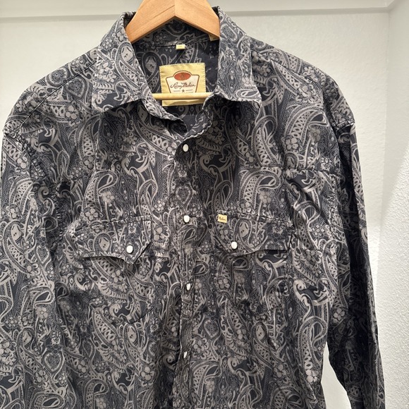 Larry Mahan Shirt Men Xl Black Paisley Western Pearl Snap Cowboy Collection - Picture 1 of 9